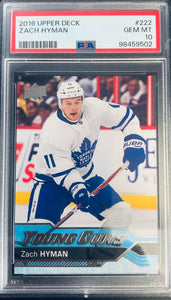 2016-17 UPPER DECK HOCKEY #222 TORONTO MAPLE LEAFS - ZACH HYMAN YOUNG GUNS ROOKIE CARD GRADED PSA 10 GEM MINT