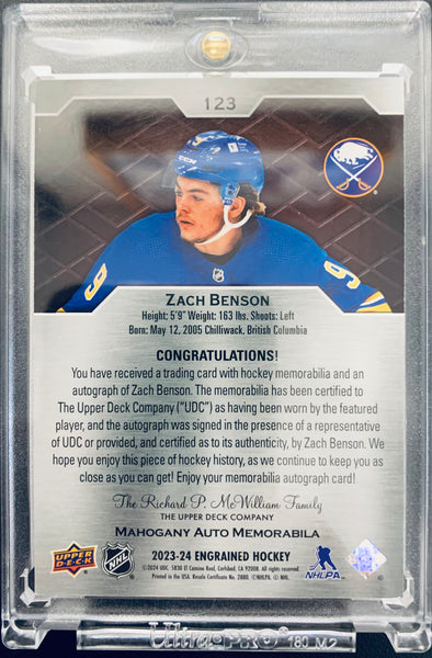 2023-24 UPPER DECK ENGRAINED HOCKEY #123 BUFFALO SABRES - ZACH BENSON ROOKIE AUTO PATCH #D 11/25