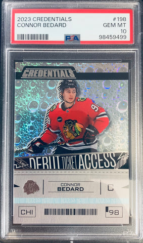 2023-24 UPPER DECK CREDENTIALS HOCKEY #198 - CONNOR BEDARD DEBUT TICKET ACCESS #D 349/399 GRADED PSA 10 GEM MINT