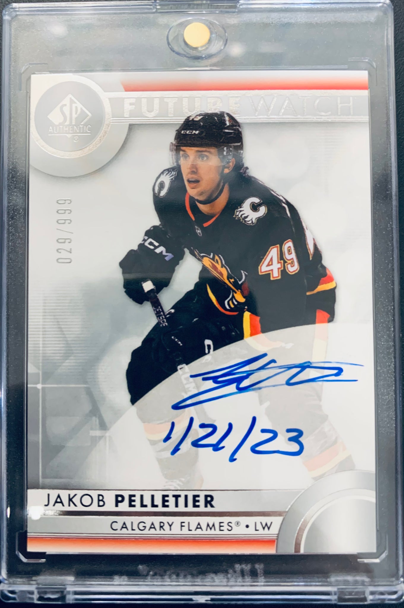 2023-24 UD SP AUTHENTIC HOCKEY #114 CALGARY FLAMES - JAKOB PELLETIER "INSCRIBED" FUTURE WATCH AUTO ROOKIE #D 029/999