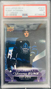 2023-24 UPPER DECK HOCKEY #C214 TORONTO MAPLE LEAFS - BOBBY MCMANN CANVAS YOUNG GUNS ROOKIE CARD GRADED PSA 9 MINT