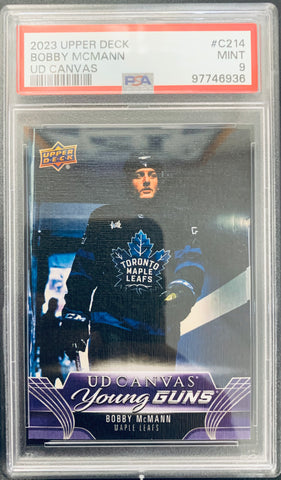 2023-24 UPPER DECK HOCKEY #C214 TORONTO MAPLE LEAFS - BOBBY MCMANN CANVAS YOUNG GUNS ROOKIE CARD GRADED PSA 9 MINT