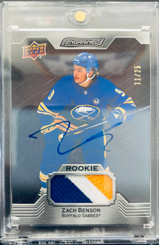 2023-24 UPPER DECK ENGRAINED HOCKEY #123 BUFFALO SABRES - ZACH BENSON ROOKIE AUTO PATCH #D 11/25