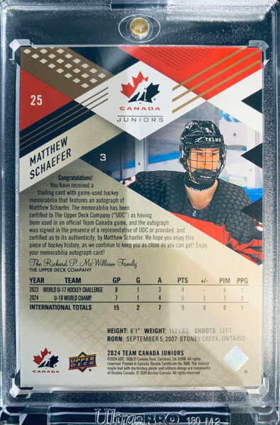 2024 UPPER DECK TEAM CANADA JUNIORS HOCKEY #25 - MATHEW SCHAEFER PREMIUM AUTO PATCH #D 060/175