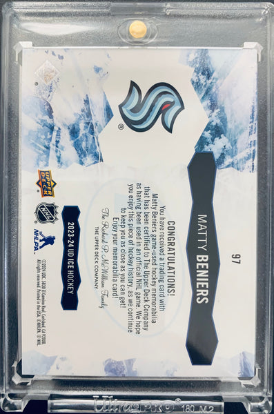 2023-24 UPPER DECK ICE HOCKEY #97 SEATTLE KRAKEN - MATTY BENIERS GOLD ICE GAME USED PATCH #D 21/25