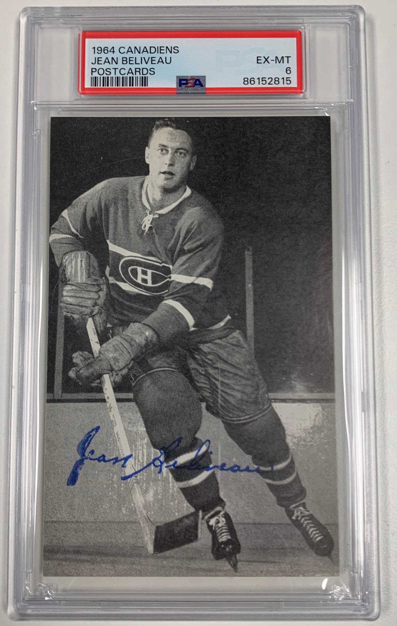 1964 MONTREAL CANADIENS POSTCARDS - JEAN BELIVEAU - GRADED PSA 6 EX-MT - SUPER RARE!