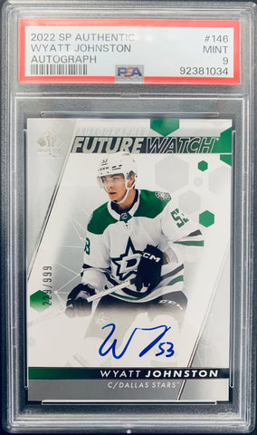 2022-23 UD SP AUTHENTIC HOCKEY #146 DALLAS STARS  - WYATT JOHNSTON FUTURE WATCH AUTO 229/999 GRADED PSA 9 MINT