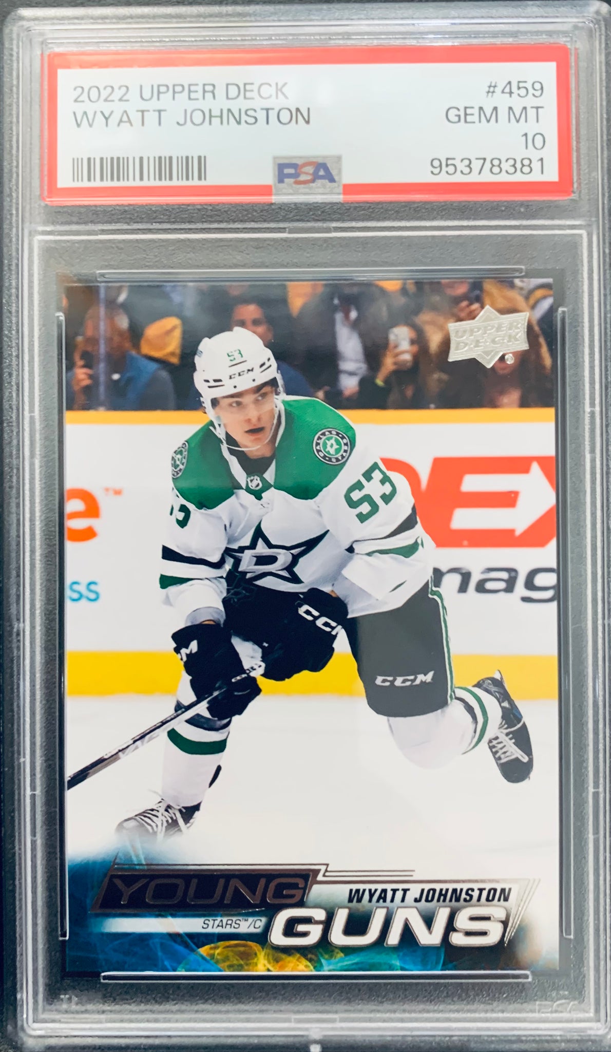 2022-23 UPPER DECK HOCKEY #459 DALLAS STARS  - WYATT JOHNSTON YOUNG GUNS ROOKIE GRADED PSA 10 GEM MINT