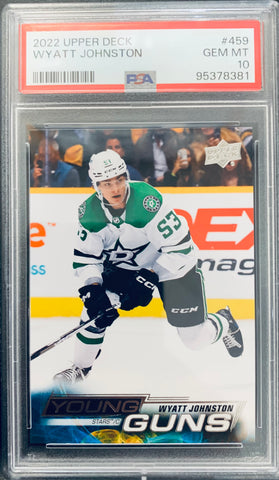 2022-23 UPPER DECK HOCKEY #459 DALLAS STARS  - WYATT JOHNSTON YOUNG GUNS ROOKIE GRADED PSA 10 GEM MINT