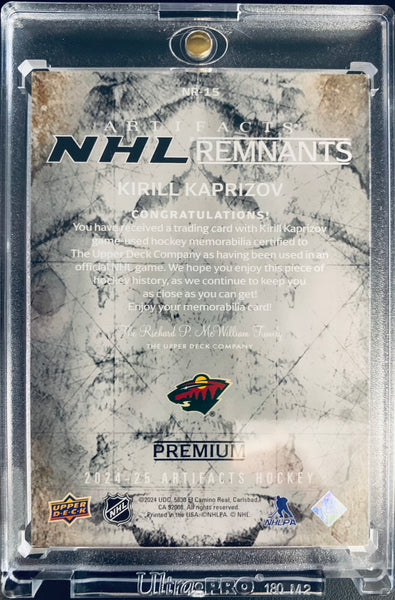 2024-25 UPPER DECK ARTIFACTS HOCKEY #NR-15 MINNESOTA WILD - KIRILL KAPRIZOV NHL REMNANTS GAME USED JERSEY #D 24/25