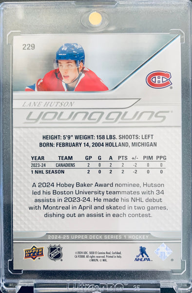 2024-25 UPPER DECK HOCKEY #229 MONTREAL CANADIENS - LANE HUTSON YOUNG GUNS ROOKIE CARD