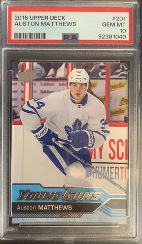 2016-17 UPPER DECK HOCKEY #201 TORONTO MAPLE LEAFS - AUSTON MATTHEWS YOUNG GUNS ROOKIE CARD GRADED PSA 10 GEM MINT