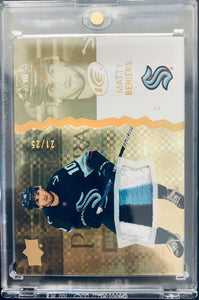 2023-24 UPPER DECK ICE HOCKEY #97 SEATTLE KRAKEN - MATTY BENIERS GOLD ICE GAME USED PATCH #D 21/25