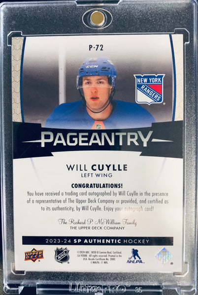 2023-24 UD SP AUTHENTIC HOCKEY #P-72 NEW YORK RANGERS - WILL CUYLLE PAGEANTRY ROOKIE AUTOGRAPH