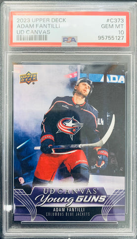 2023-24 UPPER DECK HOCKEY #C373 COLUMBUS BLUE JACKETS  - ADAM FANTILLI CANVAS YOUNG GUNS ROOKIE GRADED PSA 10