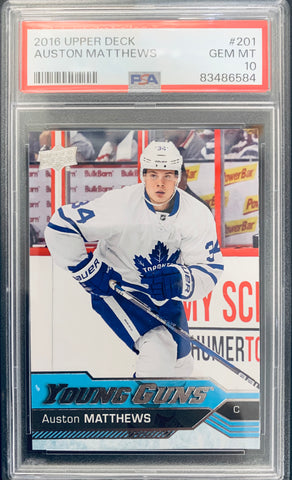 2016-17 UPPER DECK HOCKEY #201 TORONTO MAPLE LEAFS - AUSTON MATTHEWS YOUNG GUNS ROOKIE CARD GRADED PSA 10 GEM MINT