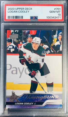 2023-24 UPPER DECK HOCKEY #701 ARIZONA COYOTES - LOGAN COOLEY YOUNG GUNS ROOKIE GRADED PSA 10 GEM MINT