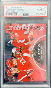 2021-22 UPPER DECK HOCKEY #C226 DETROIT RED WINGS - LUCAS RAYMOND CANVAS YOUNG GUNS ROOKIE CARD GRADED PSA 10 GEM MINT