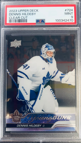 2023-24 UPPER DECK HOCKEY #724 TORONTO MAPLE LEAFS - DENNIS HILDEBY CLEAR CUT YOUNG GUNS GRADED PSA 9 MINT