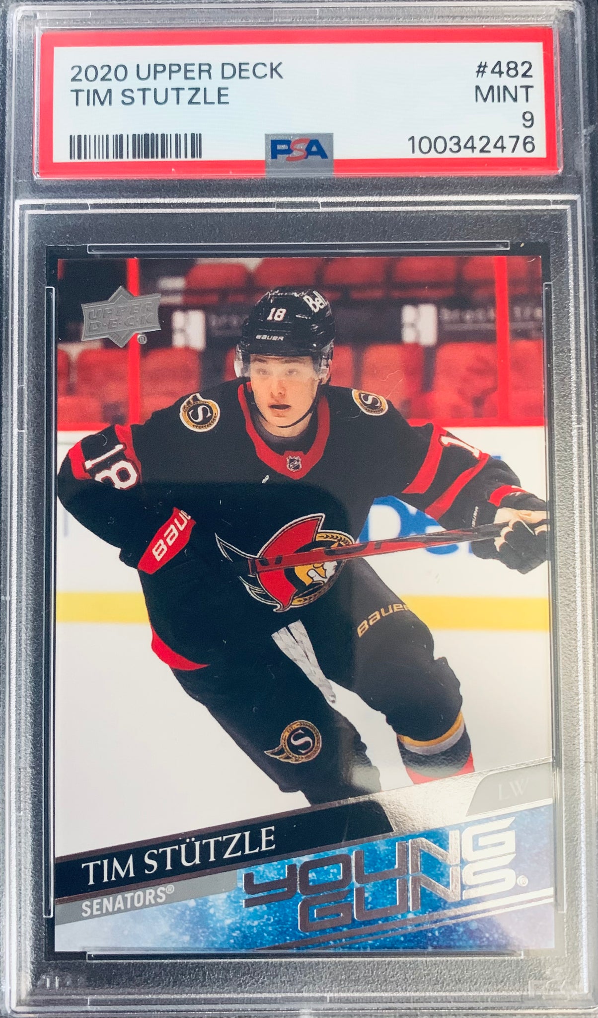 2020 UPPER DECK SERIES 2 HOCKEY #482 - OTTAWA SENATORS - TIM STUTZLE YOUNG GUNS ROOKIE GRADED PSA 9 MINT