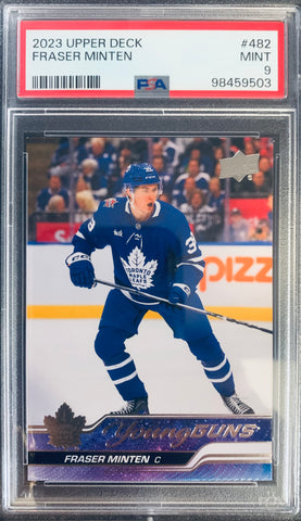 2023-24 UPPER DECK HOCKEY #482 TORONTO MAPLE LEAFS - FRASER MINTEN YOUNG GUNS ROOKIE CARD GRADED PSA 9 MINT