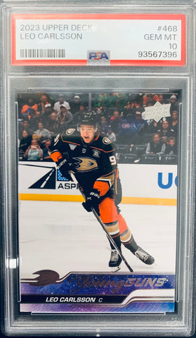 2023-24 UPPER DECK HOCKEY #468 ANAHEIM DUCKS - LEO CARLSSON YOUNG GUNS GRADED PSA 10 GEM MINT