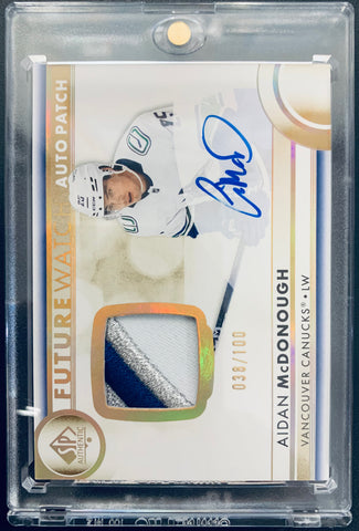 2023-24 UD SP AUTHENTIC HOCKEY #144 VANCOUVER CANUCKS - AIDAN MCDONOUGH FUTURE WATCH AUTO PATCH #D 038/100