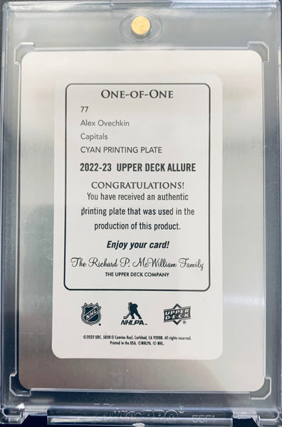 2022-23 UPPER DECK ALLURE HOCKEY #77 WASHINGTON CAPITALS - ALEX OVECHKIN ONE OF ONE CYAN PRINTING PLATE