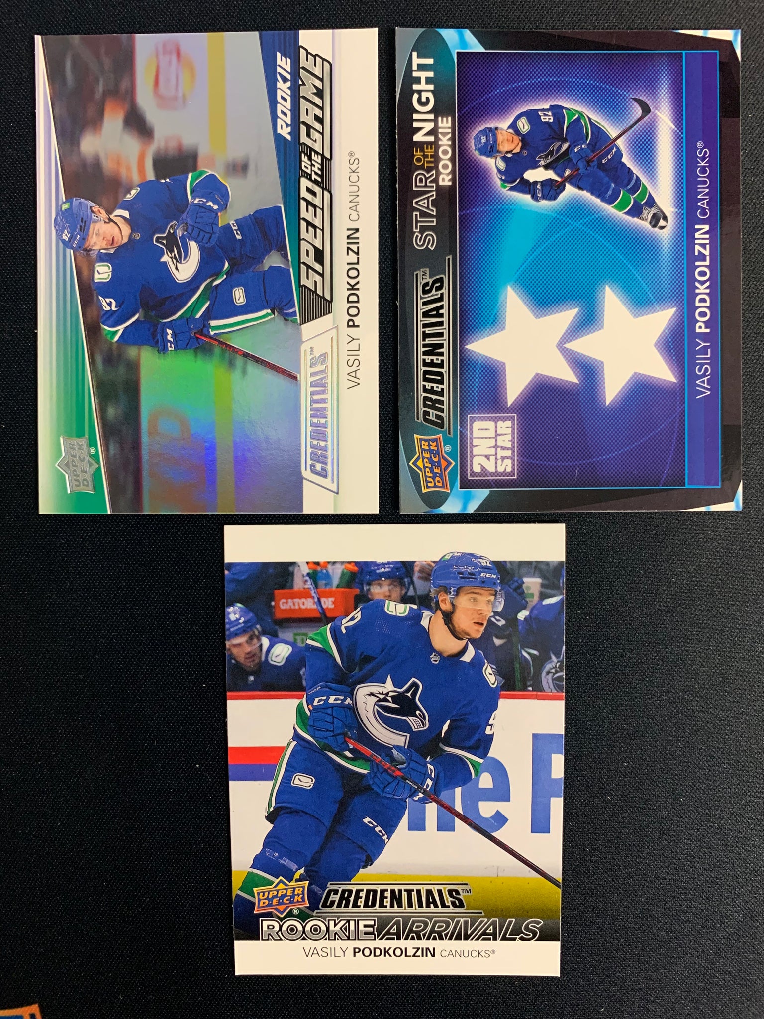 2021-22 UD CREDENTIALS HOCKEY VANCOUVER CANUCKS - VASILY PODKOLZIN ROOKIE LOT OF 3