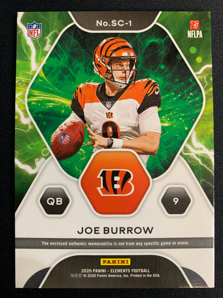 2020 PANINI ELEMENTS FOOTBALL #SC-1 CINCINNATI BENGALS - JOE BURROW SUPERCHARGED PATCH ROOKIE INSERT