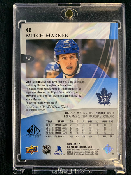 2020-21 UD SP GAME USED HOCKEY #46 TORONTO MAPLE LEAFS - MITCH MARNER AUTOGRAPH BLUE PARALLEL