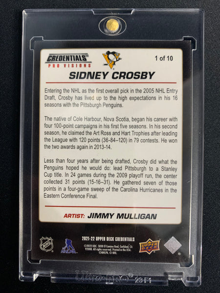 2021-22 UPPER DECK CREDENTIALS HOCKEY #1 OF 10 PITTSBURGH PENGUINS - SIDNEY CROSBY PRO VISION SSP INSERT