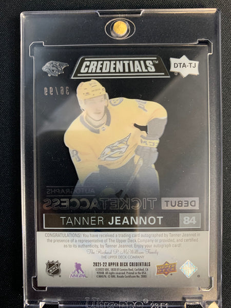 2021-22 UPPER DECK CREDENTIALS HOCKEY #DTA-TJ NASHVILLE PREDATORS - TANNER JEANNOT DEBUT TICKET ACCESS GOLD ROOKIE AUTO #'D 36/99