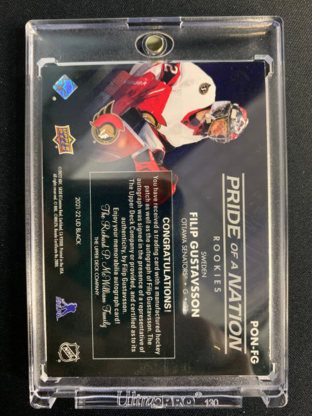 2021-22 UPPER DECK SPX HOCKEY #PON-FG OTTAWA SENATORS - FILIP GUSTAVSSON PRIDE OF A NATION ROOKIE AUTO #'D 96/99