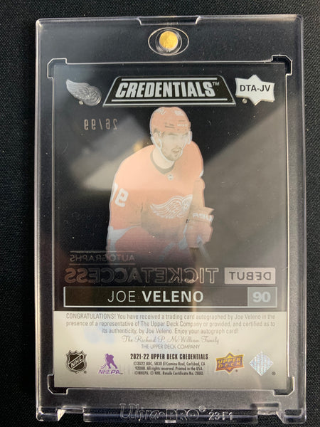 2021-22 UPPER DECK CREDENTIALS HOCKEY #DTA-JV DETROIT RED WINGS - JOE VELENO DEBUT TICKET ACCESS GOLD ROOKIE AUTO #'D 36/99