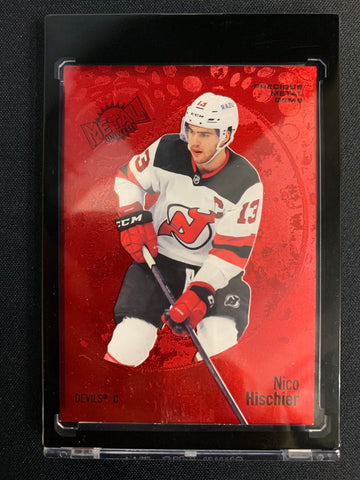 2022-23 UD SKYBOX METAL UNIVERSE HOCKEY #60 NEW JERSEY DEVILS - NICO HISCHIER RED PRECIOUS METAL GEMS #'D 017/100