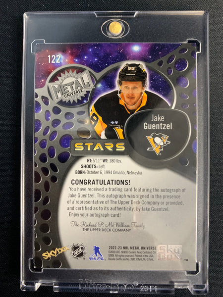 2022-23 UD SKYBOX METAL HOCKEY #122 PITTSBURGH PENGUINS - JAKE GUENTZEL STARS INSERT AUTOGRAPH