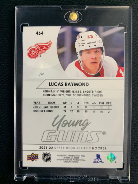 2021-22 UPPER DECK S2 HOCKEY #464 DETROIT RED WINGS - LUCAS RAYMOND YOUNG GUNS ROOKIE CARD