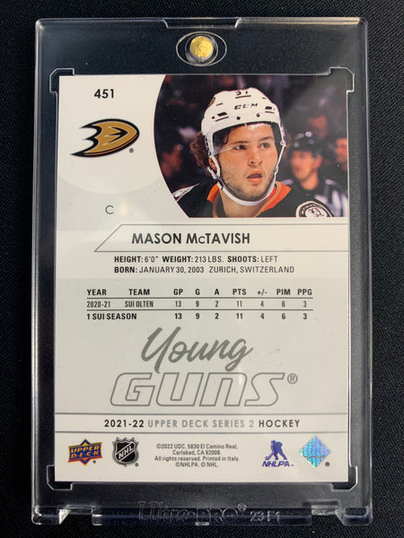 2021-22 UPPER DECK S2 HOCKEY #451 ANAHEIM DUCKS - MASON MCTAVISH YOUNG GUNS ROOKIE CARD