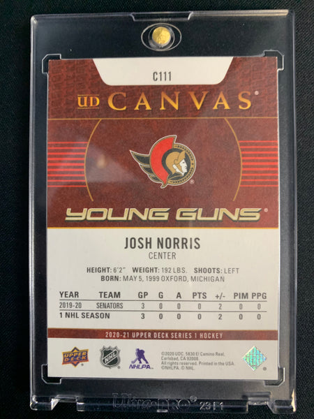 2020-21 UPPER DECK HOCKEY #C111 OTTAWA SENATORS - JOSH NORRIS YOUNG GUNS CANVAS ROOKIE CARD