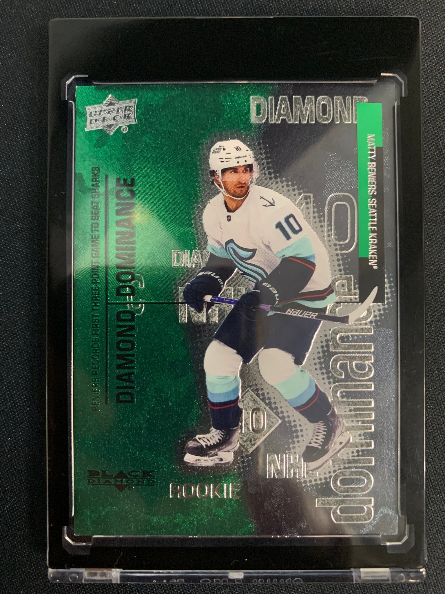 2022-23 UPPER DECK EXT HOCKEY #DD-38 SEATTLE KRAKEN - MATTY BENIERS DIAMOND DOMINANCE GREEN PARALLEL ROOKIE #'D 049/100