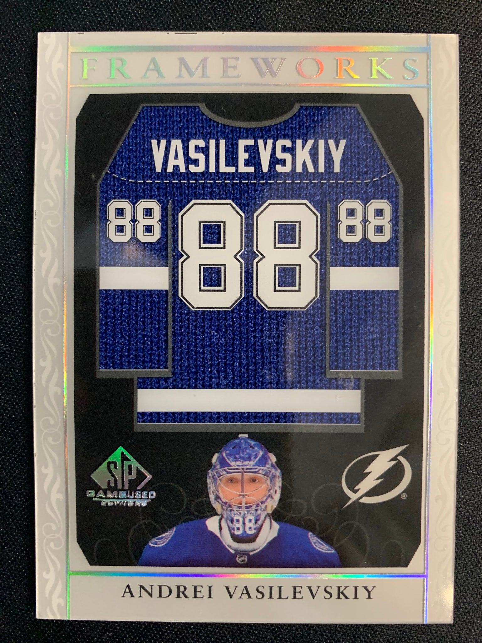 2021-22 UPPER DECK SP GAME USED HOCKEY #F-AV TAMPA BAY LIGHTNING - ANDREI VASILEVSKIY FRAMEWORKS GAME USED JERSEY