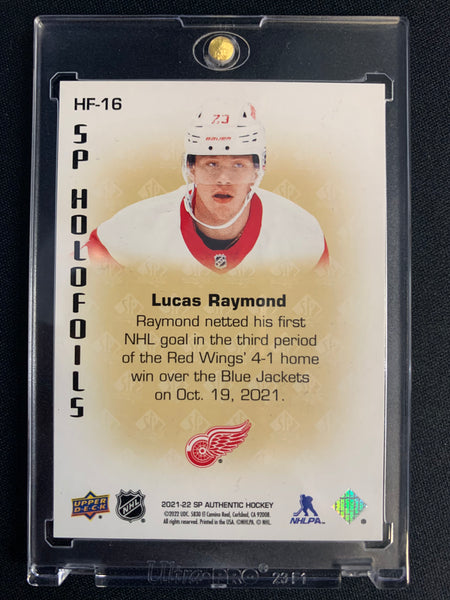 2021-22 UD SP AUTHENTIC HOCKEY #HF-16 DETROIT RED WINGS - LUCAS RAYMOND SP HOLOFOILS ROOKIE CARD