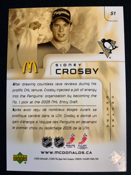 2005 UPPER DECK MCDONALDS HOCKEY #51 PITTSBURGH PENGUINS - SIDNEY CROSBY MCDONALD'S ROOKIE