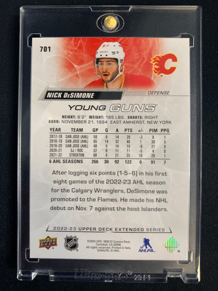 2022-23 UPPER DECK EXT HOCKEY #701 CALGARY FLAMES - NICK DESIMONE YOUNG GUNS EXCLUSIVE #'D 060/100