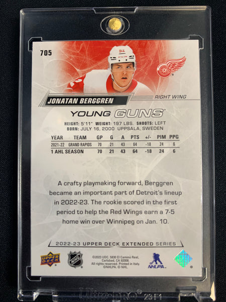 2022-23 UPPER DECK EXT HOCKEY #705 DETROIT RED WINGS - JONATAN BERGGREN YOUNG GUNS