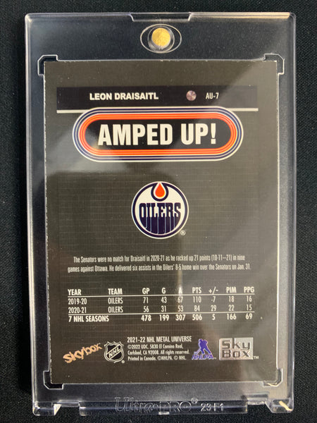 2021-22 UD SKYBOX METAL HOCKEY #AU-7 EDMONTON OILERS - LEON DRAISAITL AMPED UP INSERT #'D 10/11