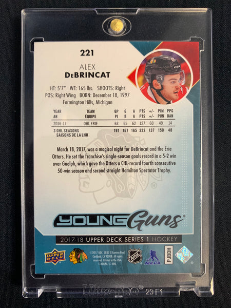 2017-18 UPPER DECK HOCKEY #221 CHICAGO BLACKHAWKS - ALEX DEBRINCAT YOUNG GUNS ROOKIE CARD