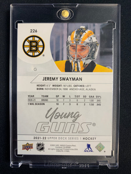 2021-22 UPPER DECK S1 HOCKEY #226 BOSTON BRUINS - JEREMY SWAYMAN YOUNG GUNS ROOKIE CARD