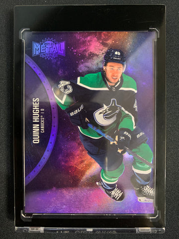 2021-22 UD SKYBOX METAL HOCKEY #111 VANCOUVER CANUCKS - QUINN HUGHES PURPLE PARALLEL #'D 049/199